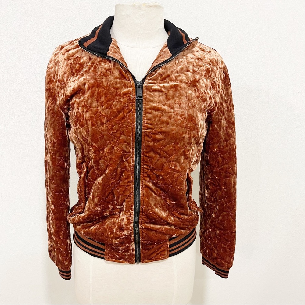 Bernardo Star Gold Velvet Zip Bomber Jacket Coat XS